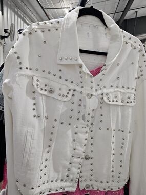 Studded White Denim jean Jacket - Women